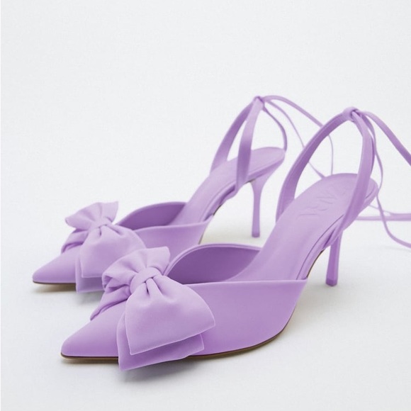 Zara Purple High Heel Slingback Shoes with Bow - Picture 15 of 17